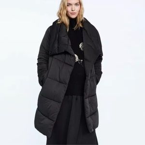 ZARA Wraparound Down Collar Parka Coat sz Medium
